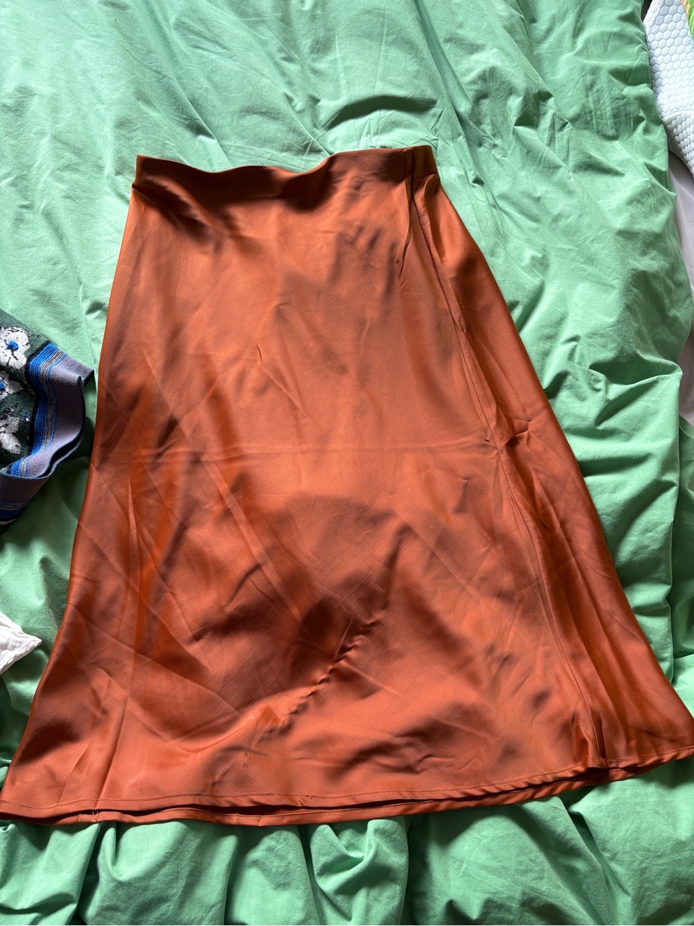 Rachel Zoe Rust-Orange Satin A-Line Skirt